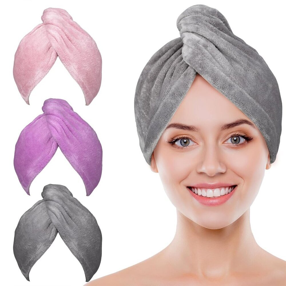 Microfiber Hair Towel Wrap, Fast Drying Hair Turban, Soft Ultra Absorbent, No Fr